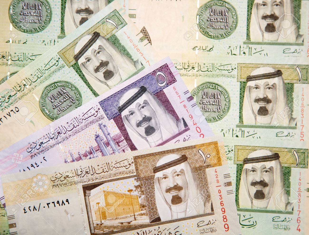 94387955 collection of saudi arabia riyal banknotes